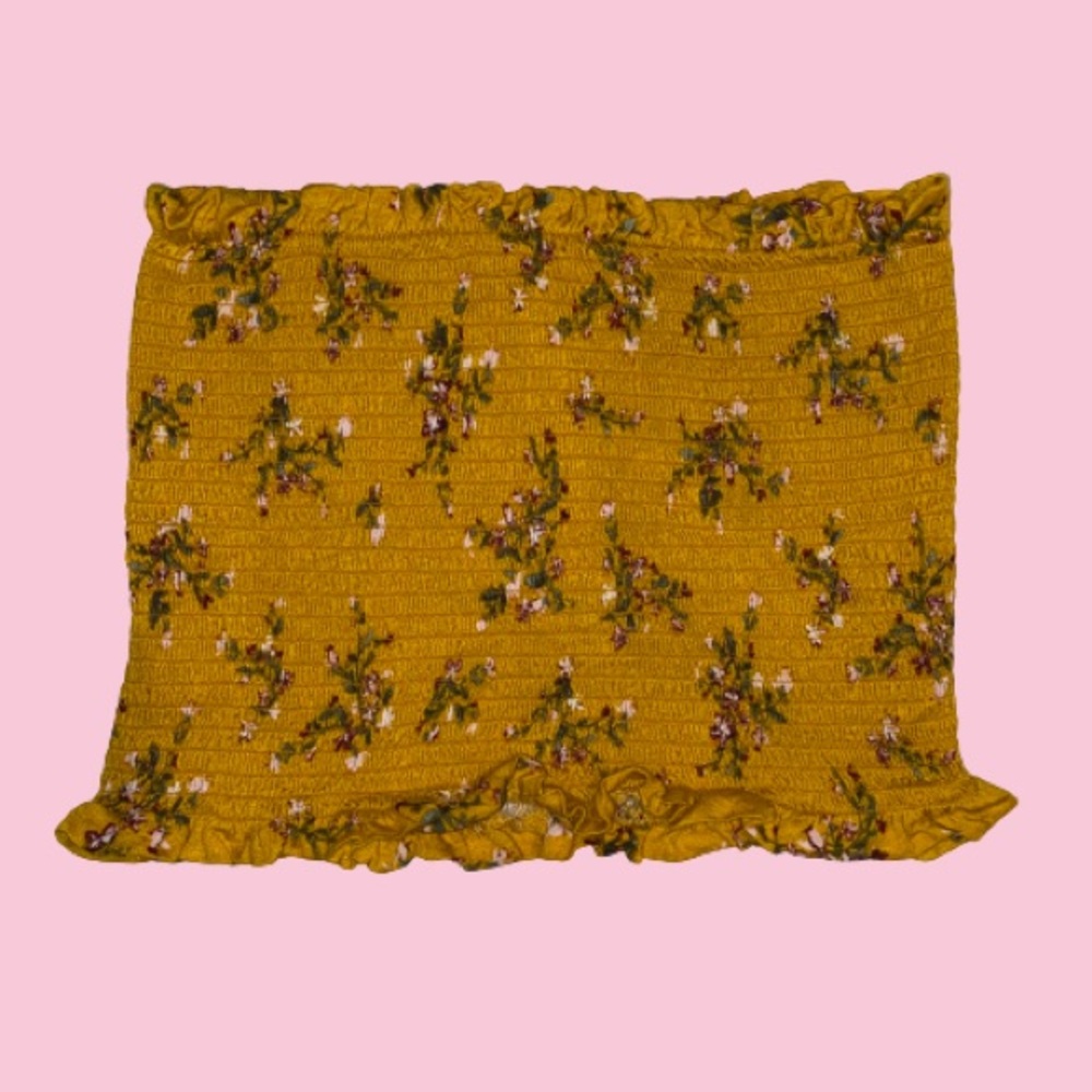 🌟Floral Yellow Lettuce/Ruffle Trim Tube Top